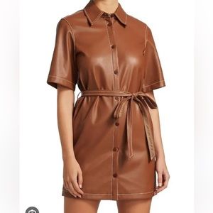 Staud Brown Leather Tie Waist Blaze Dress